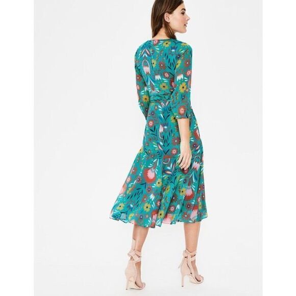 Boden Woman’s Teal Isabelle Feminine Multicolored Red Floral Midi Dress - Picture 4 of 13